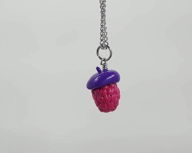Raspberry Beret Earrings or Necklace Jewelry - Miniature Food Jewelry, Fruit Earrings, Polymer Clay Jewelry - Thumbnail 6
