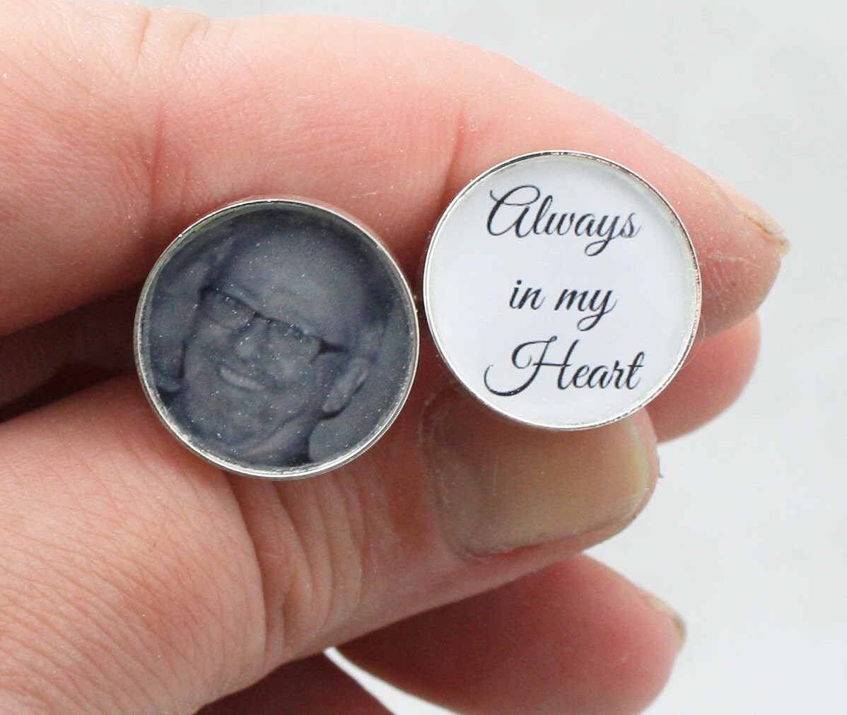 Your Own Photo Personalize Cufflinks For Him (MTO) Handmade - Cuff links - Father's Day - Wedding - Quote - Tuxedo Studs - Thumbnail 2