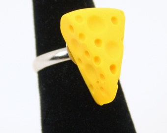 Cheese Wedge RING - Cheesehead Jewelry - Handmade - Wisconsin - mini food jewelry - cheese head - Adjustable