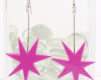 Jem and the Holograms Jem Star Dangle Earrings (Pink or Red) Cosplay Prop - 80's earrings - Costume - The Misfits - Jemstar Earrings