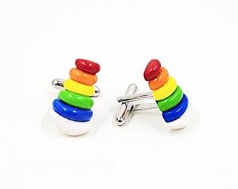 Rainbow Ring Stacker Cufflinks | Pediatric | First Time Dad | Baby Shower Gift | Father's Day l LGBTQ l Pride | Cuff links