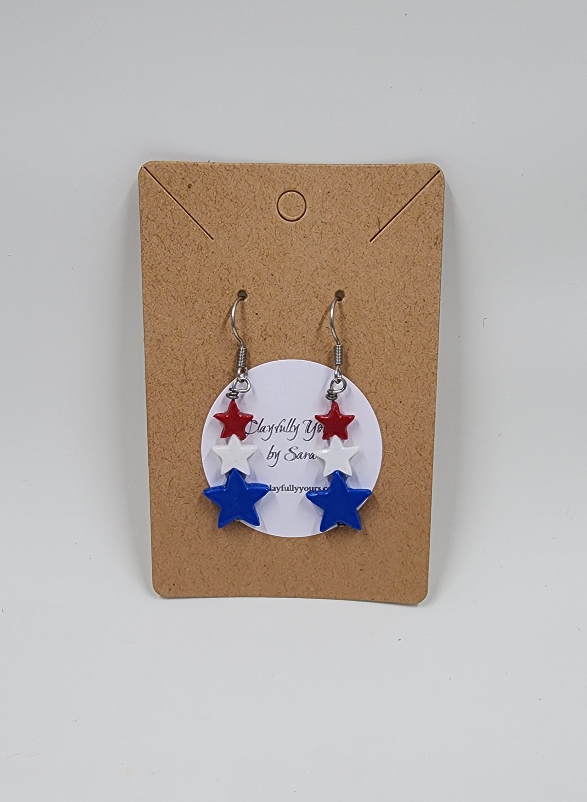 Star Stacked Dangle Earrings | Red White Blue | Patriotic | Memorial Day | Veteran's  Day | Parade | 4th of July - Thumbnail 4