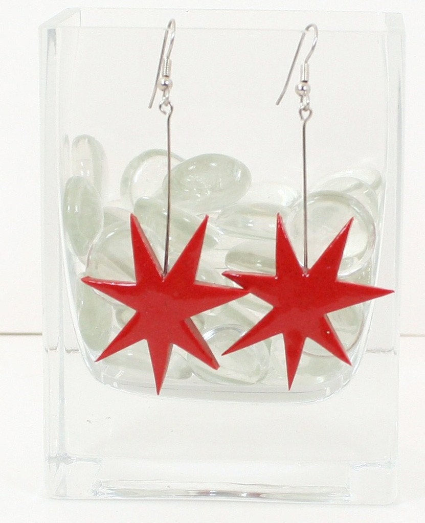 Jem and the Holograms Jem Star Dangle Earrings (Pink or Red) Cosplay Prop - 80's earrings - Costume - The Misfits - Jemstar Earrings - Thumbnail 2