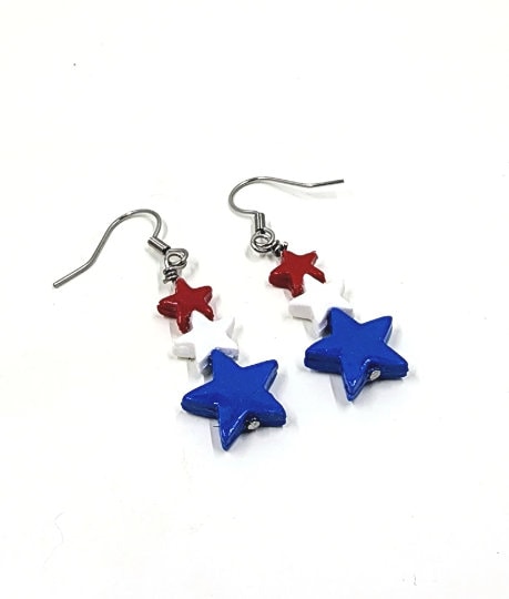 Star Stacked Dangle Earrings | Red White Blue | Patriotic | Memorial Day | Veteran's  Day | Parade | 4th of July - Thumbnail 3