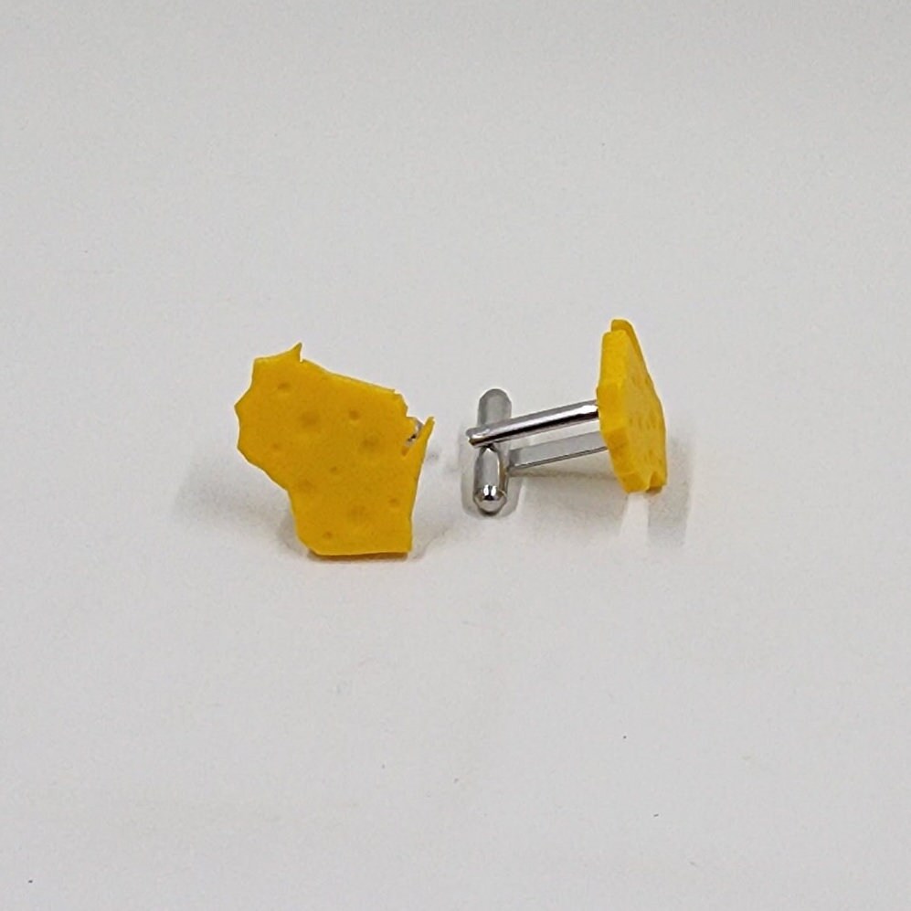 Wisconsin State Cheese Wedge CUFFLINKS - Cheesehead Jewelry - Wedding Groom Gift - Tie Tack - Father's Day - Cuff links - Thumbnail 4
