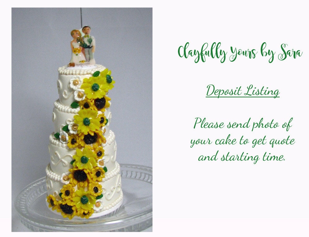 Wedding Cake Mini Replica Custom Ornament - Replica Cake - Wedding Gift - First Anniversary - Newlyweds - Clay Ornament - Thumbnail 2