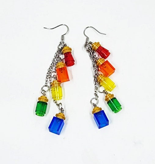 Rainbow Building Brick Potion Dangle Earrings | LGBTQ+ | Pride - Thumbnail 3