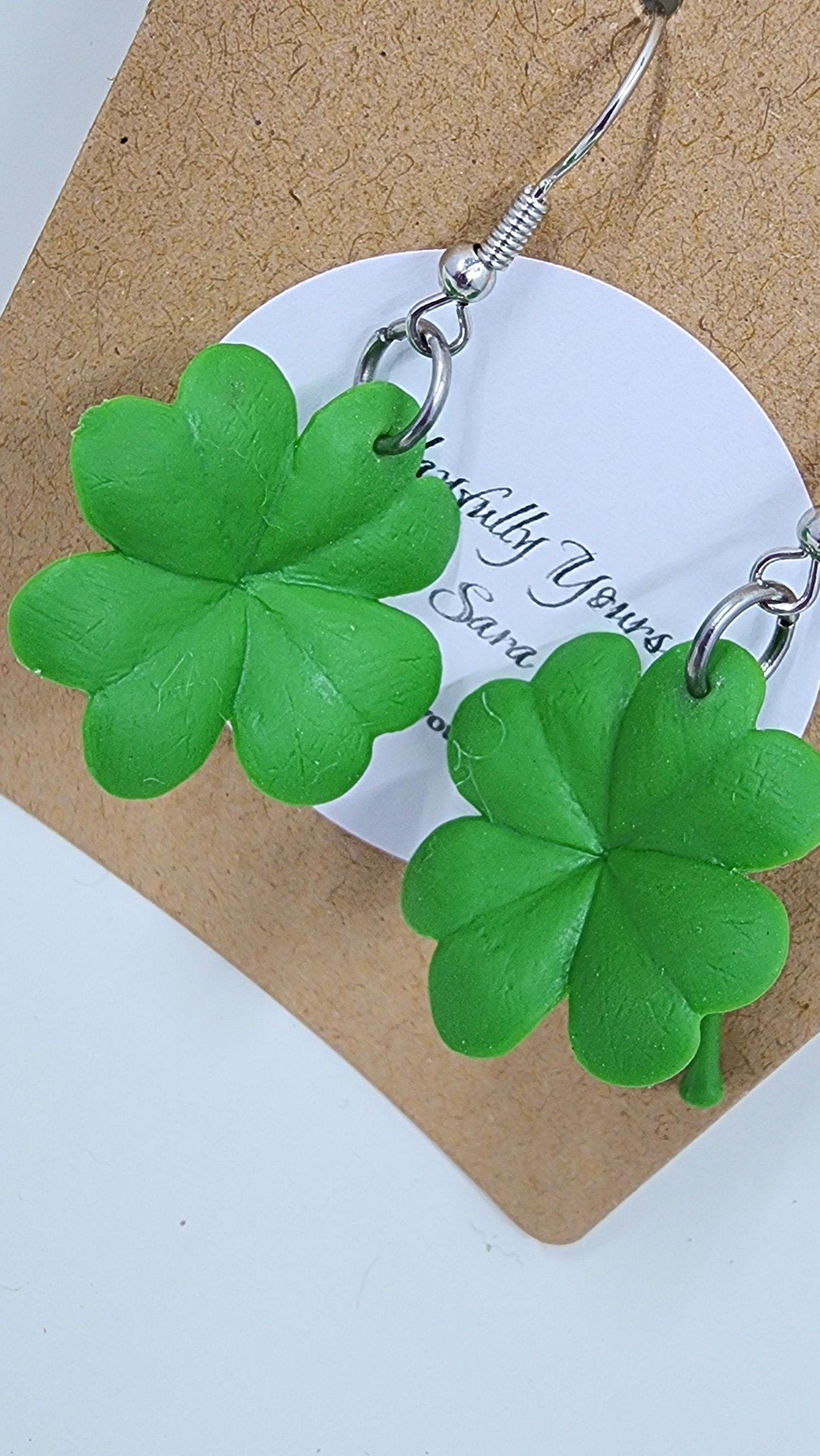 Shamrock Clover Earrings - 4 Leaf Clover - St Patricks Day - Irish - Lucky Charm - Thumbnail 3