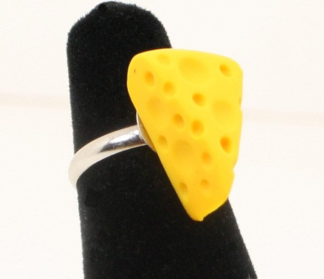 Cheese Wedge RING - Cheesehead Jewelry - Handmade - Wisconsin - mini food jewelry - cheese head - Adjustable - Thumbnail 2