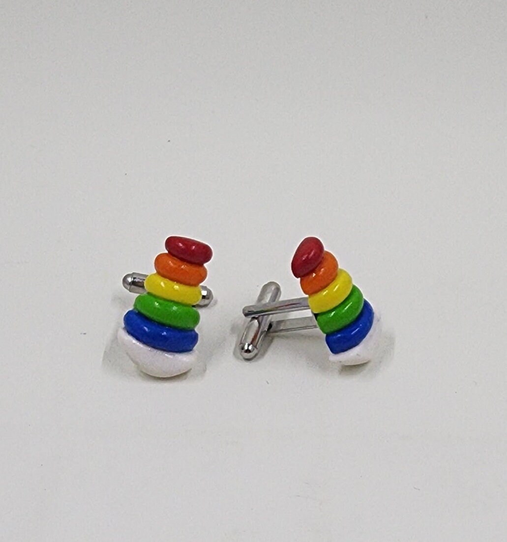 Rainbow Ring Stacker Cufflinks | Pediatric | First Time Dad | Baby Shower Gift | Father's Day l LGBTQ l Pride | Cuff links - Thumbnail 5