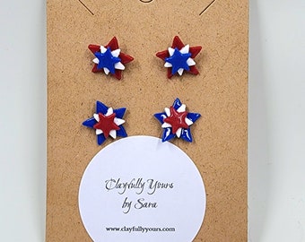 Pendientes con forma de estrella de fuegos artificiales del 4 de julio, color rojo, blanco y azul, patrióticos, día de los caídos, día de los veteranos y desfile