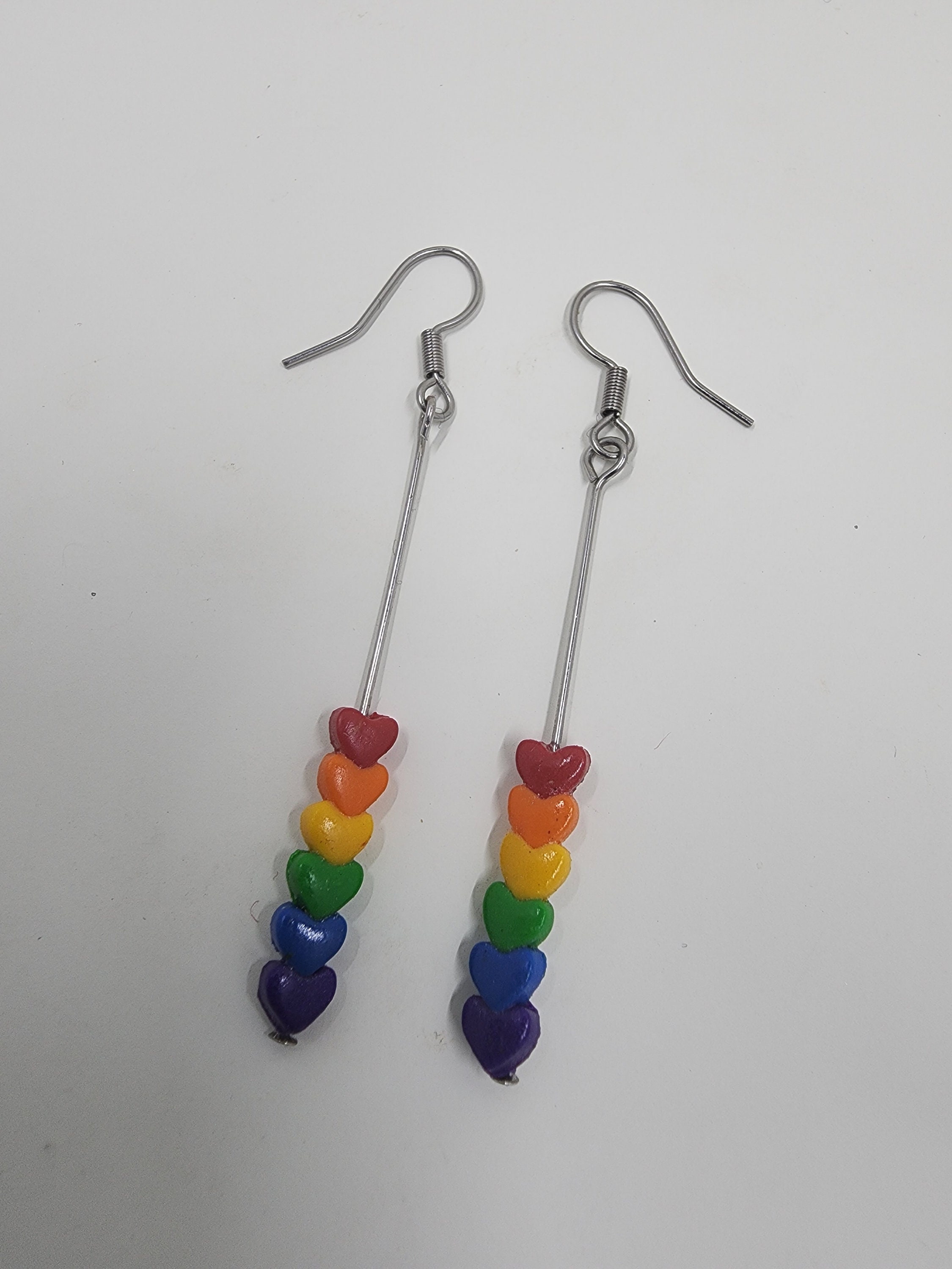 Rainbow Heart Earrings | Festival jewelry | Summer earrings | Pride accessory LGBTQ + Earrings | Rainbow Statement Earrings - Thumbnail 3