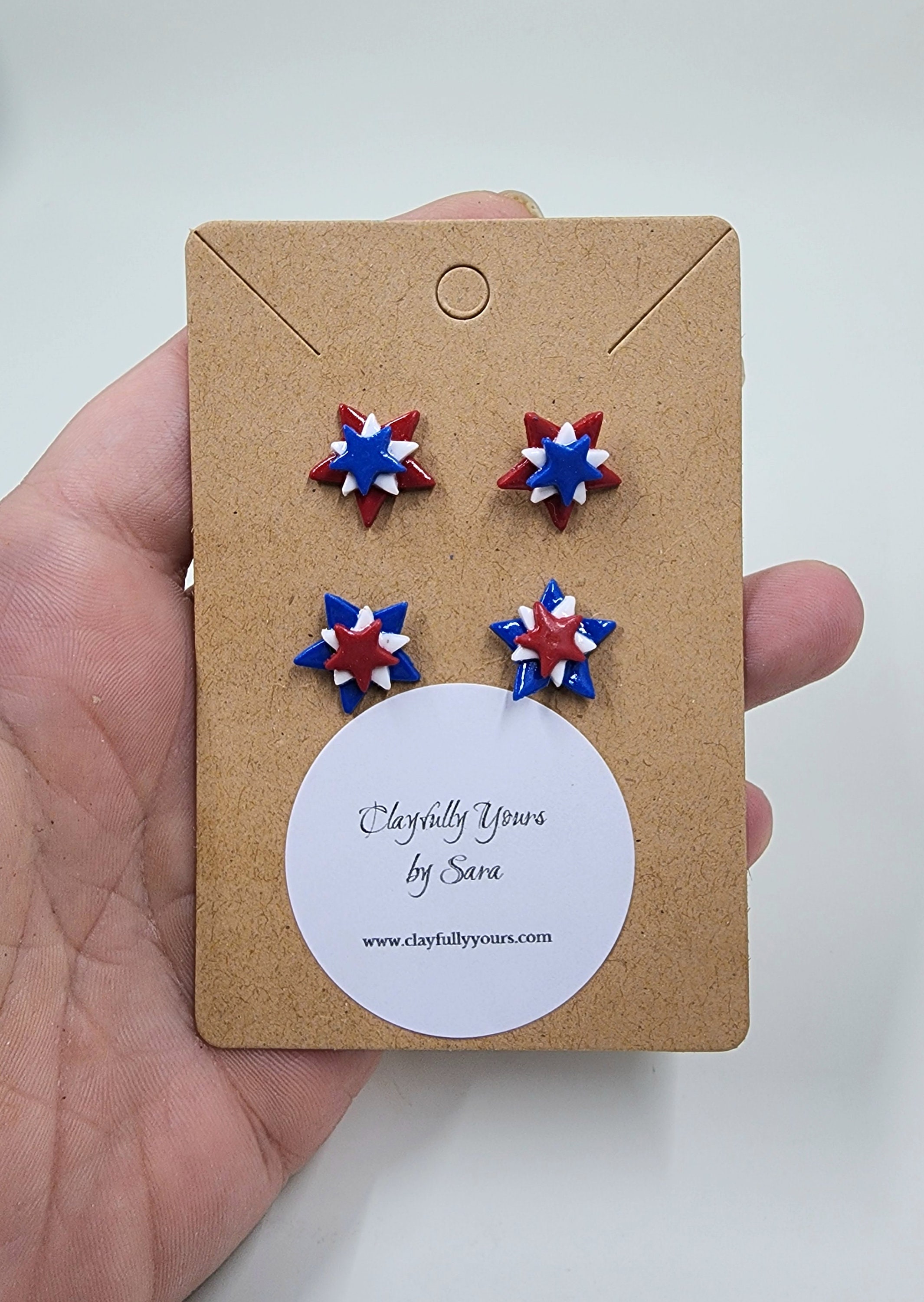 4th of July Star Firework Stud Earrings | Red White Blue | Patriotic | Memorial Day | Veteran's  Day | Parade - Thumbnail 2