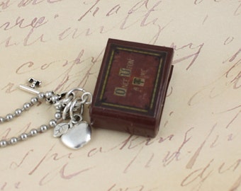 Once Upon A Time Book Necklace - Poison Apple and Queen's Keys - OUAT - Snow White - Jewelry - Evil Queen - Fairy Tales - Jewelry