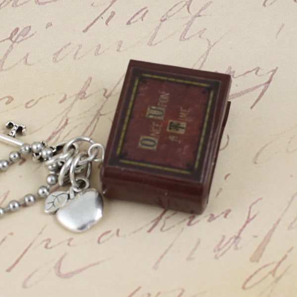 SALE : Once Upon A Time Necklace "Henry's Book" V1 Poison Apple and Queen's Keys