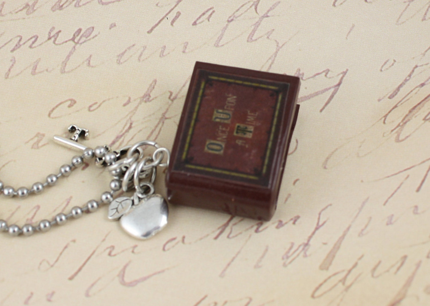 Once Upon A Time Book Necklace - Poison Apple and Queen's Keys - OUAT - Snow White - Jewelry - Evil Queen - Fairy Tales - Jewelry