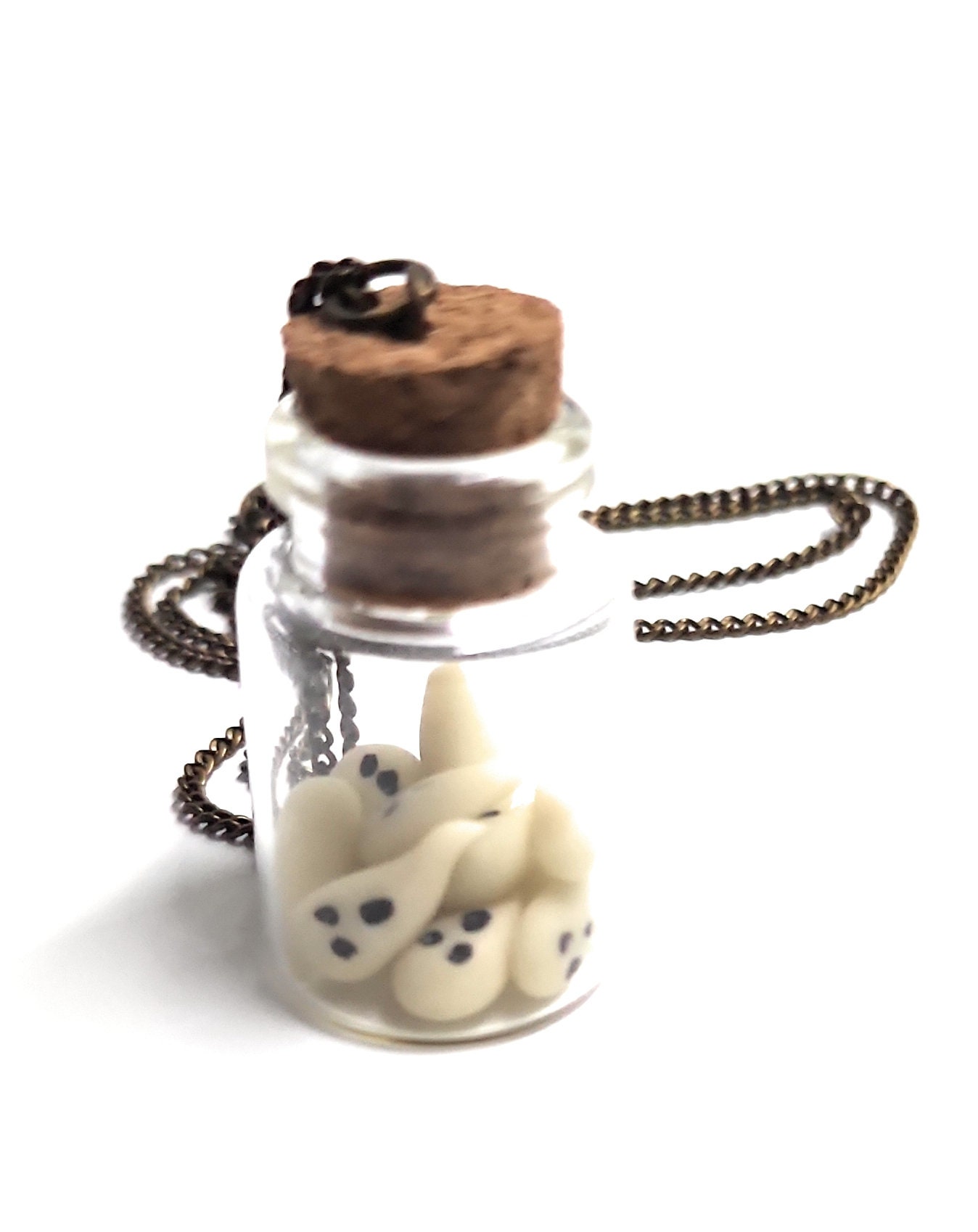 Bottle of Boos Charm Necklace - Halloween ghost pendant in polymer clay in a miniature bottle pet ghost glow in the dark boo - Thumbnail 3