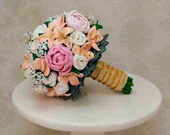 Wedding Bouquet Mini Replica Custom Ornament - Wedding Gift - First Anniversary - Newlyweds Gift - Clay Ornament Shop