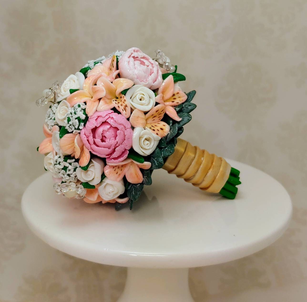 Wedding Bouquet Mini Replica Custom Ornament - Wedding Gift - First Anniversary - Newlyweds Gift - Clay Ornament Shop