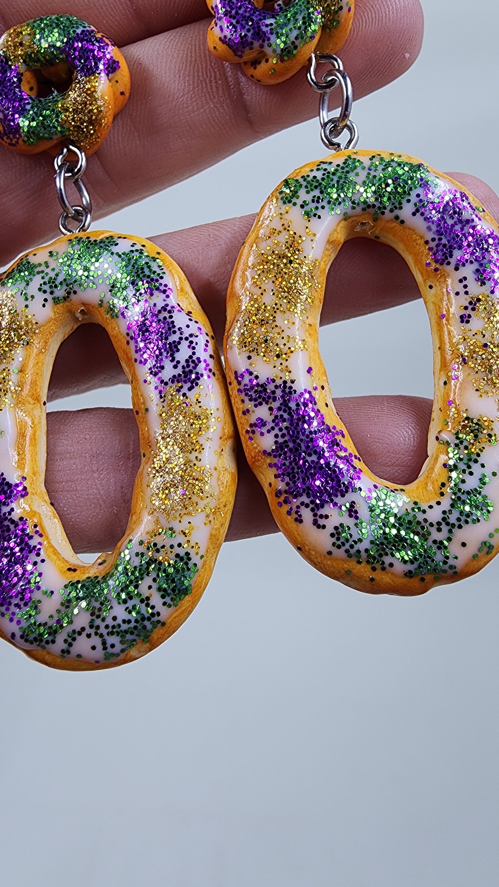 Mardi Gras King Cake Earrings | Handmade Polymer Clay Dangle Earrings | Fat Tuesday - Thumbnail 6