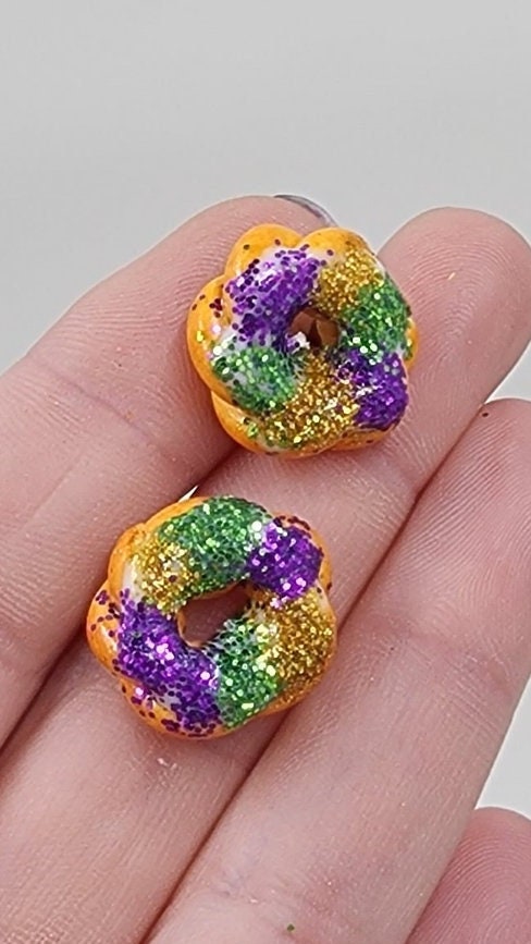 Mardi Gras Mini King Cake Polymer Clay Stud earrings - Handmade Earrings - Studs - Nola