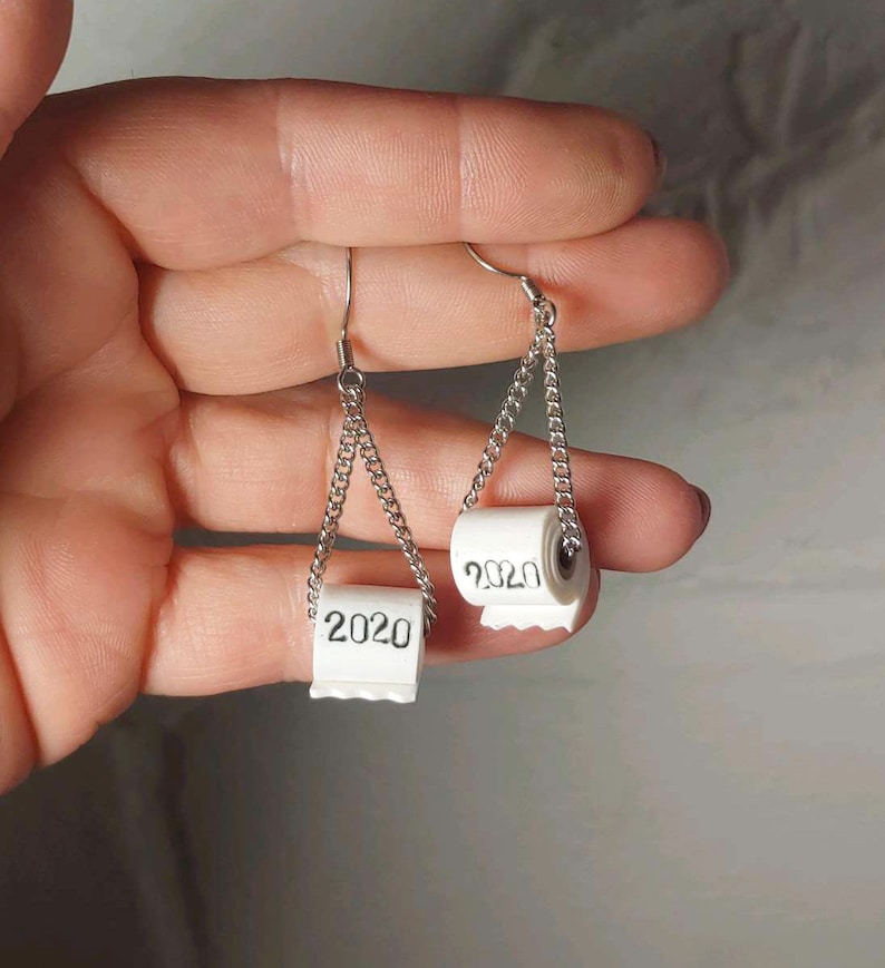 Toilet Paper Roll Dangle Earrings 2020 Toilet tissue earrings Toilet roll earrings Loo roll novelty Clip on or Pierced 2020 on back