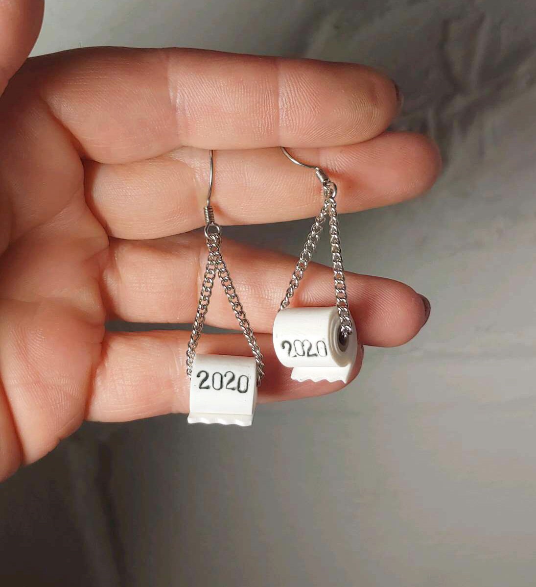 Toilet Paper Roll Dangle Earrings | 2020 | Toilet tissue earrings | Toilet roll earrings | Loo roll novelty | Clip on or Pierced - Thumbnail 6