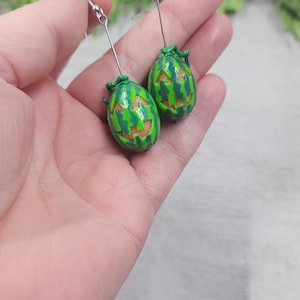 Watermelon Earrings - Summerween - Summer Fruit - Handmade Polymer Clay - Miniature Food Jewelry - Gift for Gardeners - Halloween Glow