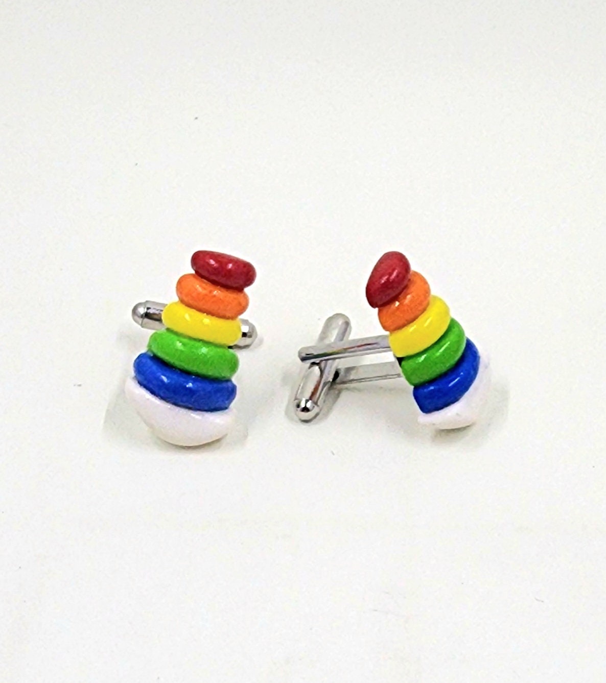 Rainbow Ring Stacker Cufflinks | Pediatric | First Time Dad | Baby Shower Gift | Father's Day l LGBTQ l Pride | Cuff links - Thumbnail 2