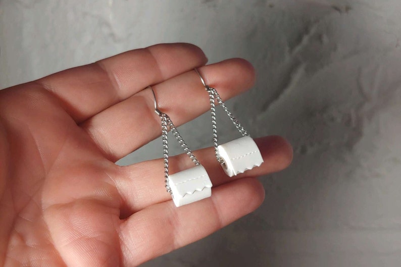 Toilet Paper Roll Dangle Earrings 2020 Toilet tissue earrings Toilet roll earrings Loo roll novelty Clip on or Pierced image 2