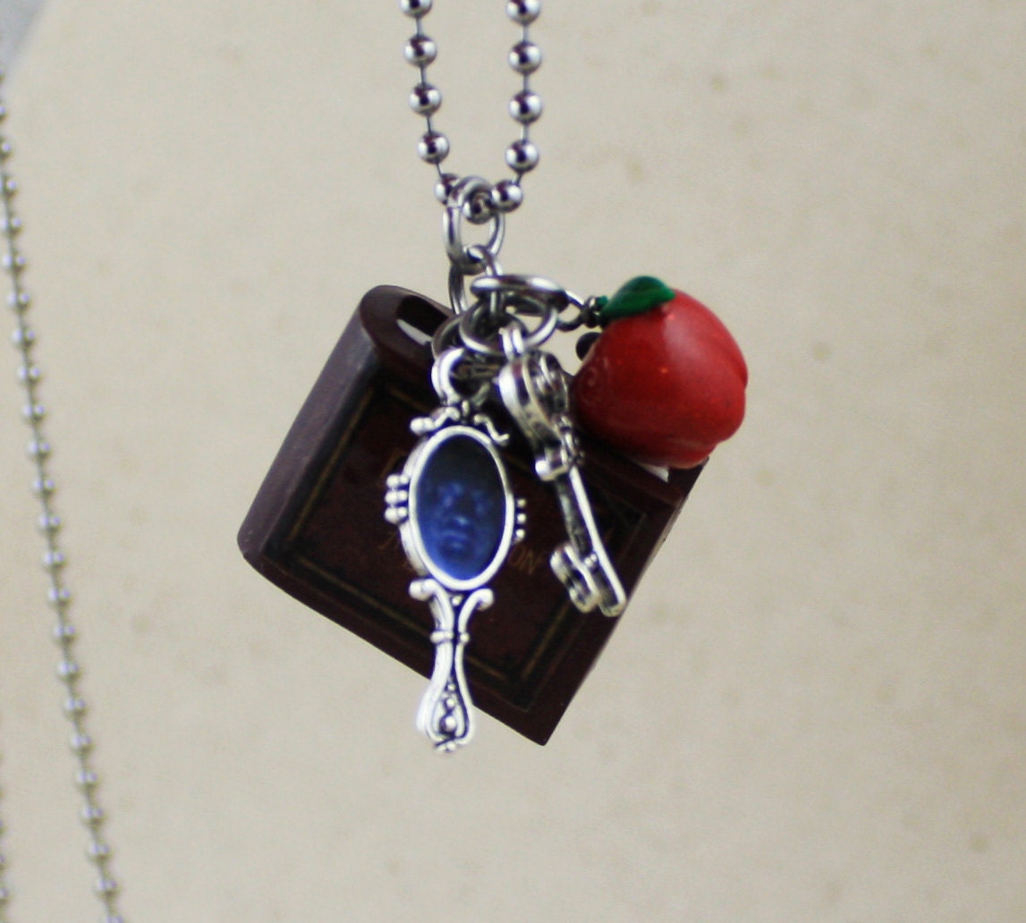 Once Upon A Time Book Necklace V2 - Poison Apple, Queen's Keys and Mirror - snow white - fairy tales - ouat - hook - Jewelry - Librarian - Thumbnail 3