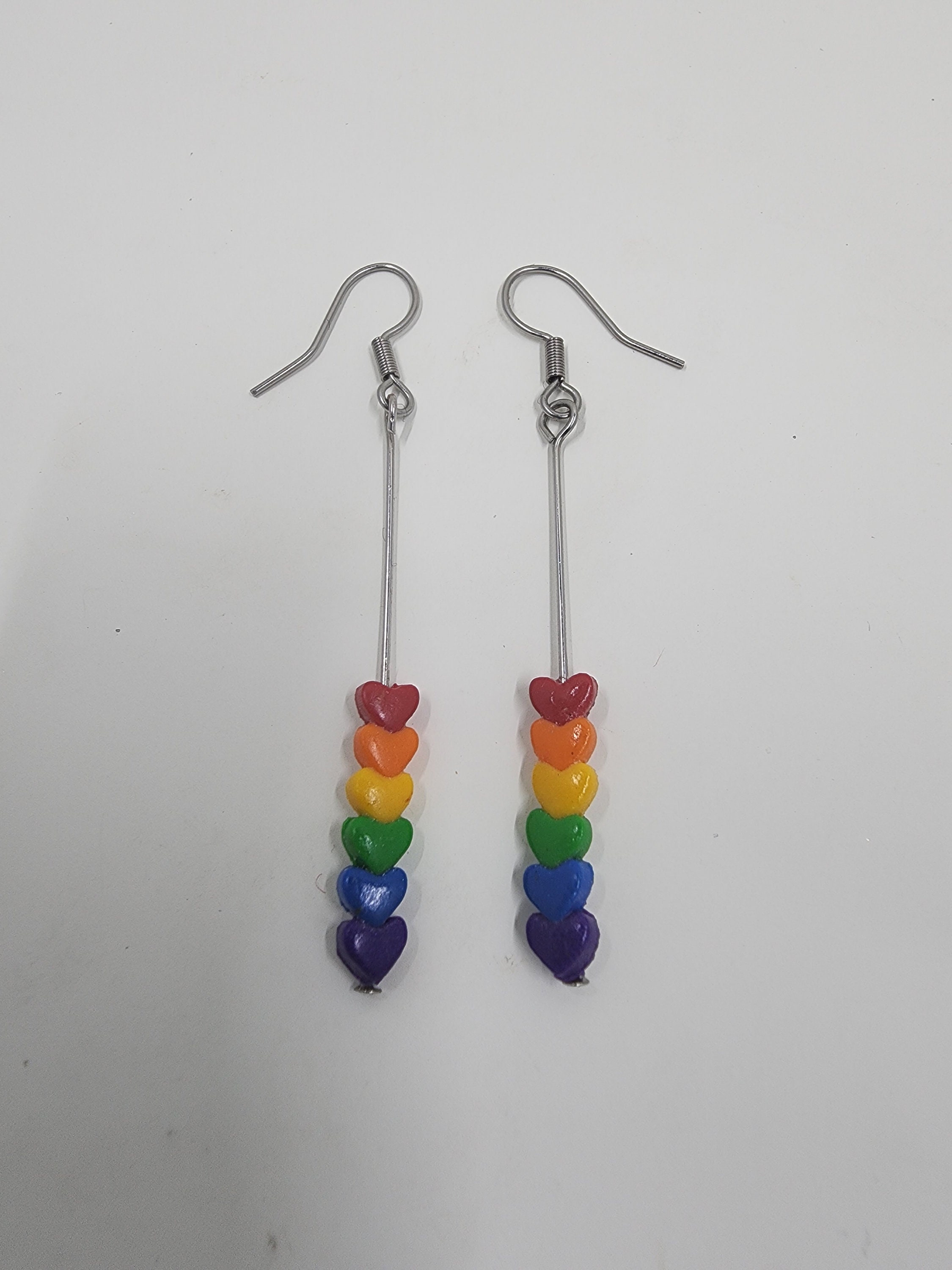 Rainbow Heart Earrings | Festival jewelry | Summer earrings | Pride accessory LGBTQ + Earrings | Rainbow Statement Earrings - Thumbnail 4