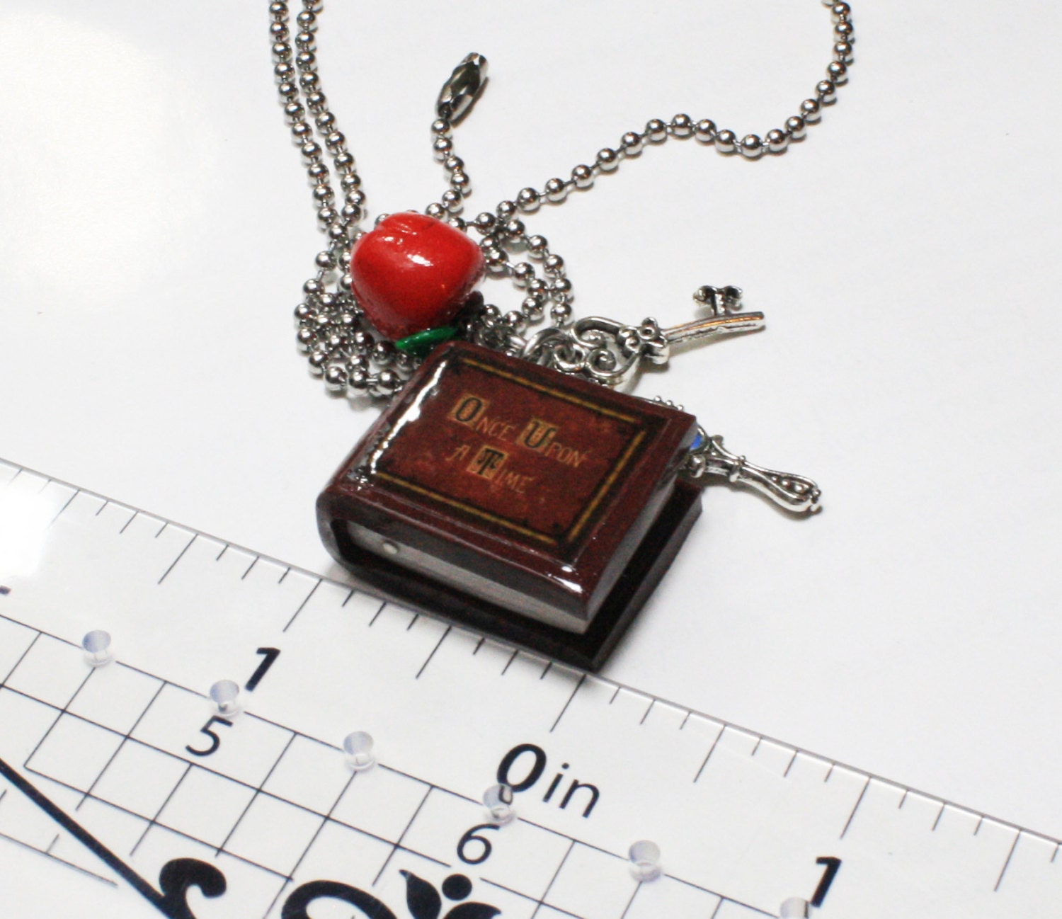 Once Upon A Time Book Necklace V2 - Poison Apple, Queen's Keys and Mirror - snow white - fairy tales - ouat - hook - Jewelry - Librarian - Thumbnail 4