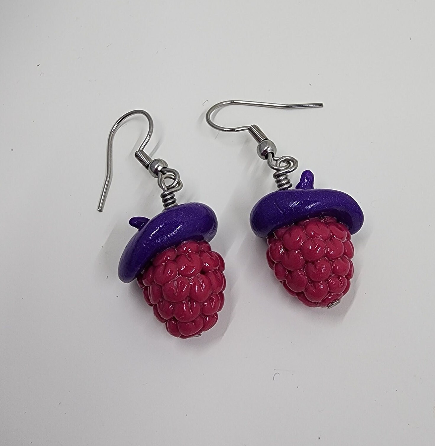 Raspberry Beret Earrings or Necklace Jewelry - Miniature Food Jewelry, Fruit Earrings, Polymer Clay Jewelry - Thumbnail 7