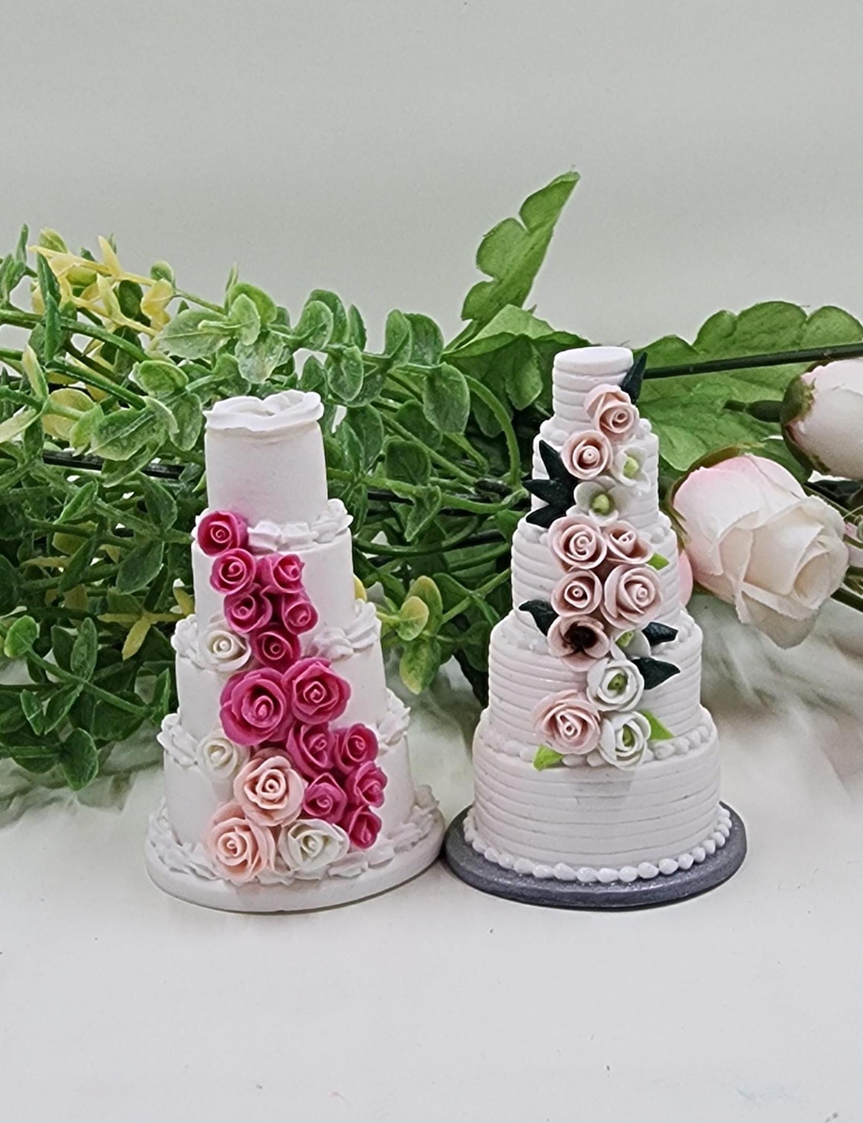 DOLLHOUSE Mini Replica Wedding Cake 1:12 - Wedding Gift - First Anniversary - Clay Ornament Shop - Thumbnail 2