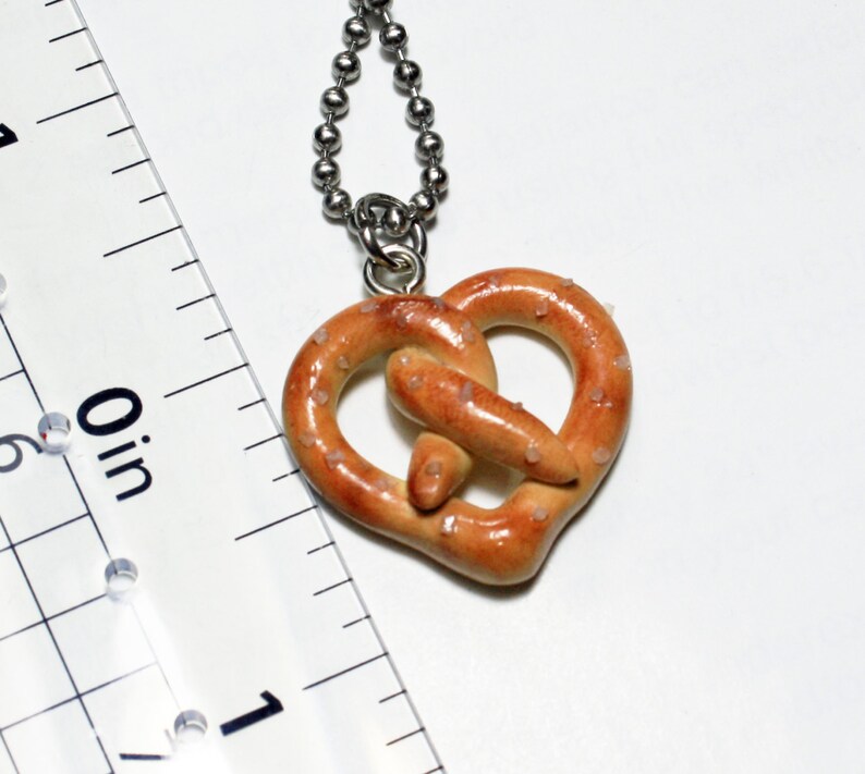 Heart Pretzel Necklace Fake Food Jewelry Salted Polymer Clay Miniature Food image 4