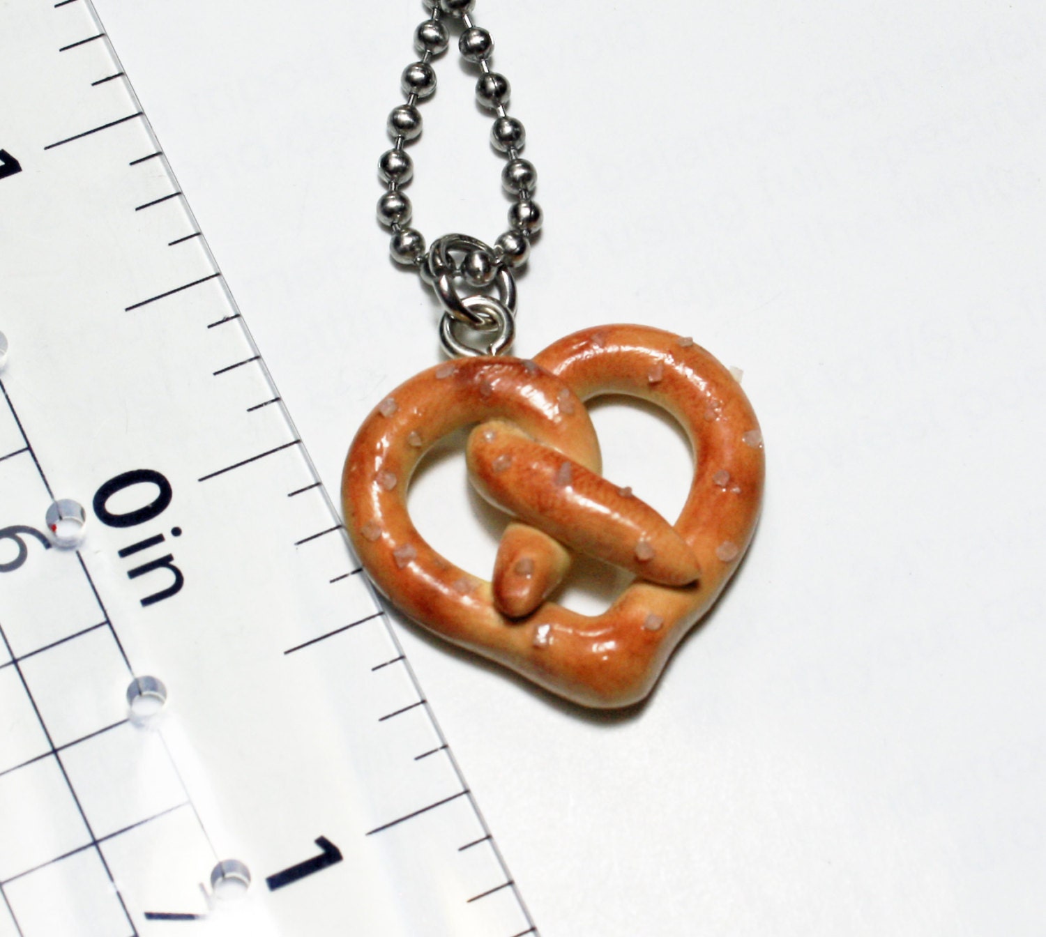 Heart Pretzel Necklace - Fake Food Jewelry - Salted - Polymer Clay - Miniature Food - Thumbnail 4