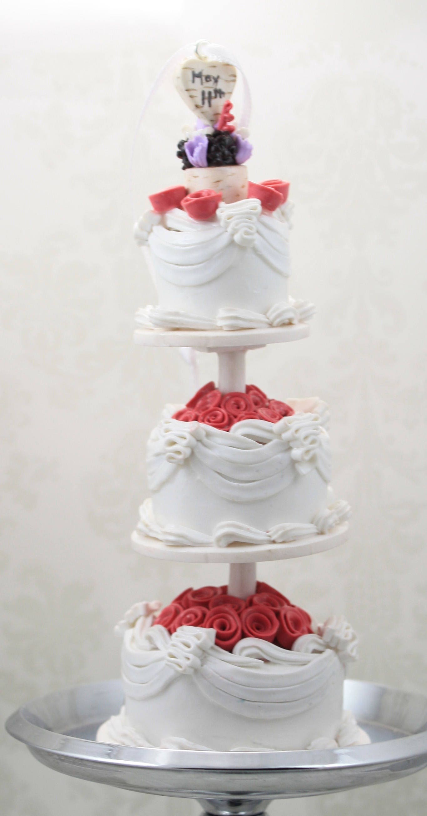 Wedding Cake Mini Replica Custom Ornament - Replica Cake - Wedding Gift - First Anniversary - Newlyweds Gift - Clay Ornament - Thumbnail 5