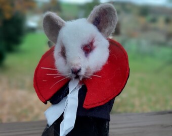 Saturdays Child Works Hard for a Living Vampire Mouse Rat Needle felt Block Doll Halloween Art Monday's Child Poem