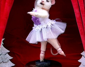 Needle Felted Ballerina Mouse, Vintage Music Box – Nutcracker Christmas Decor