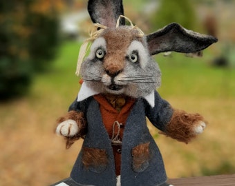 Needle Felted March Hare Art Doll, Alice in Wonderland Chess Piece