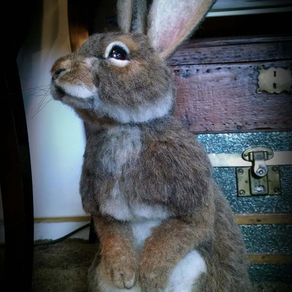 OOAK Needle felted Alpaca Life Size Cottontail Bunny Rabbit  Hare Poseable Artist Doll Bear Free Shipping Taxidermy Realistic