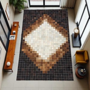 Modern Cowhide Area Rug, Real Leather Patchwork Carpet, Handmade Natural Cowhide Rug, Custom Size Living Room Rug, Luxury New Home Gift