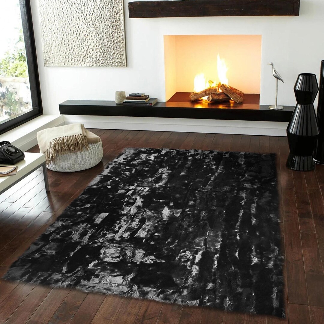 Rabbit Fur Rug: Bright Black, Cozy and Soft (custom Sizes Available) - Etsy