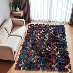 Multicolor Natural Fox Fur Area Rug, Shaggy Decorative Fur Carpet, Soft High Pile Area Rug, Colorful Handmade Statement Rug
