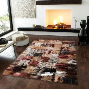 Natural Fox Fur Patchwork Rug, Multicolor Shaggy Carpet, Genuine Fox Fur Rug, Cozy Fox Skin Rug, Textured Fur Rug, Country Home Rug