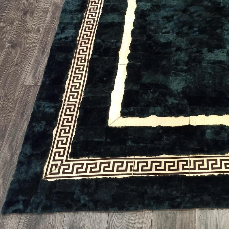 Dark Green Rabbit Fur Rug, Handmade Rex Rabbit Carpet, Custom Size Soft