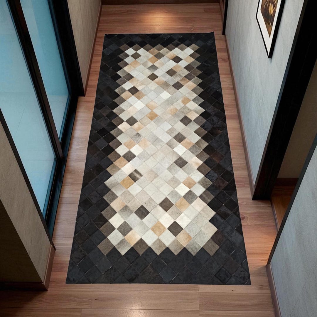 Rectangle Cowhide Rug Cowhide Leather Rug: Diamond Design With Black Border (rectangular) - Etsy