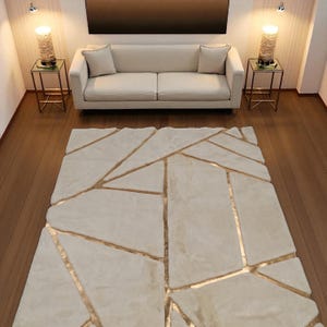 White Soft Plush Area Rug, Soft Geometric Shaggy Carpet, Modern Faux Fur Living Room Rug, Custom Size Cozy Floor Decor, Luxury Home Carpet