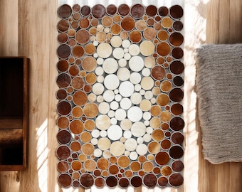 Handmade Cowhide Patchwork Round Rug, Polka Dot Calfskin Leather